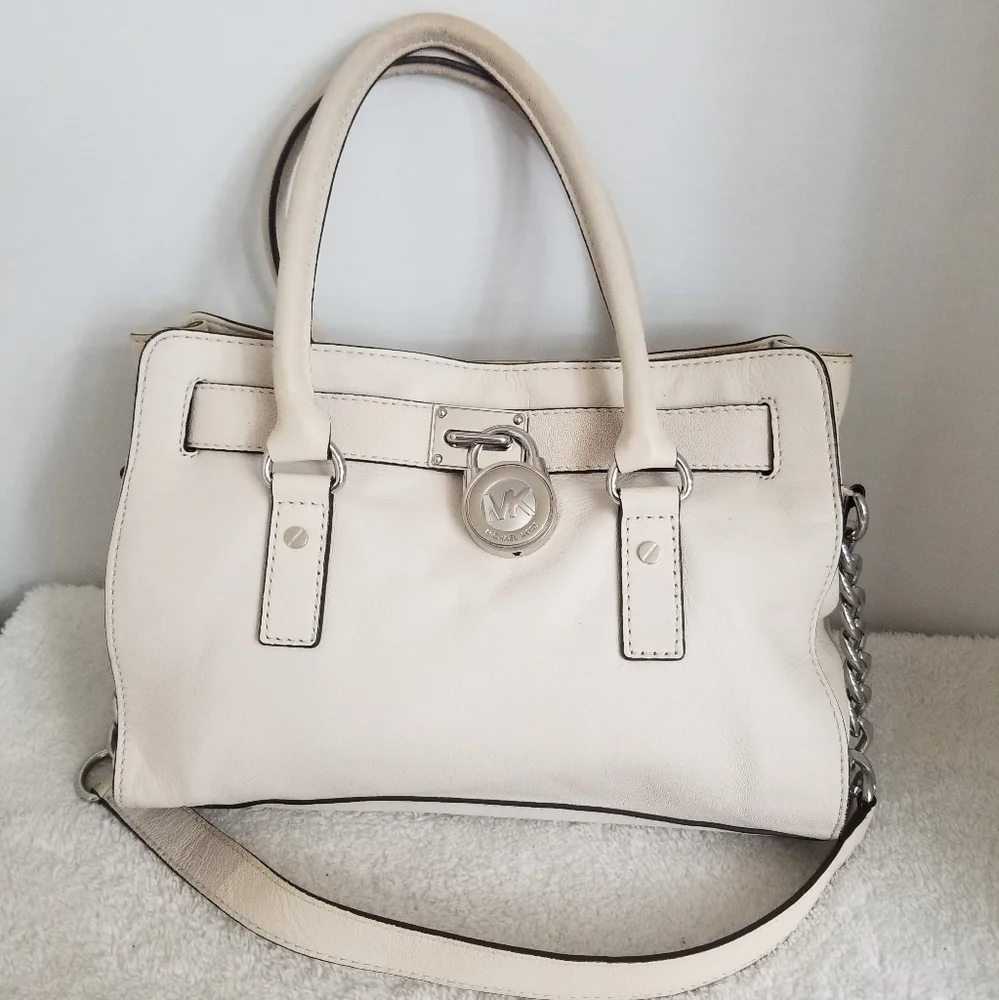 Michael Kors Hamilton creme leather Satchel